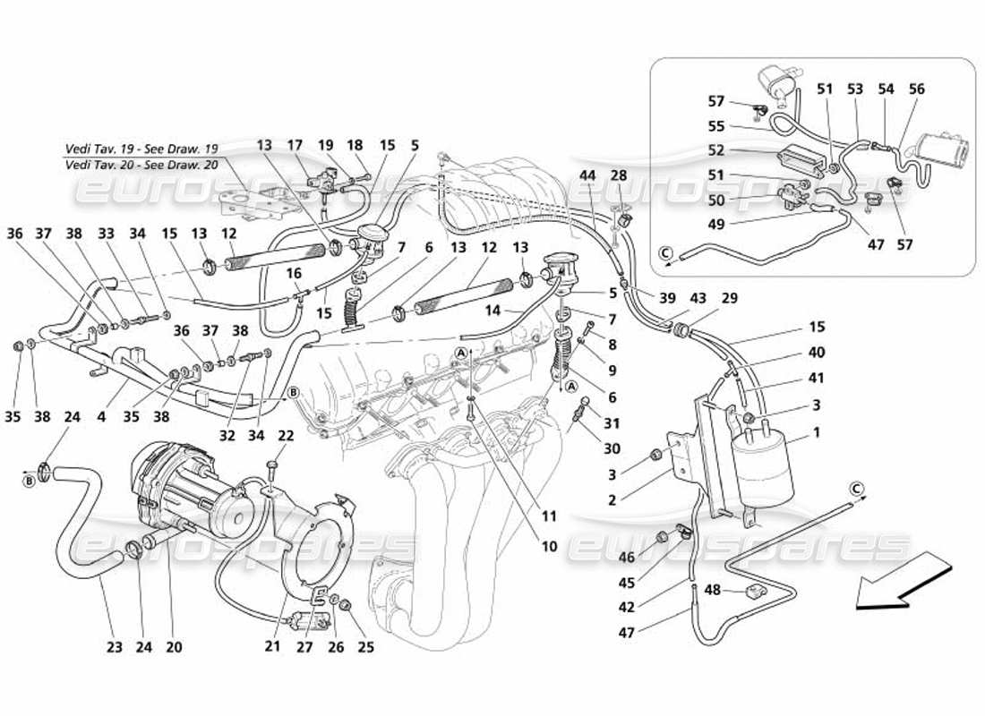 maserati 4200 gransport (2005) schema delle parti del sistema d'aria secondaria