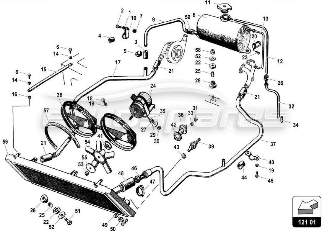 lamborghini miura p400 diagramma delle parti del sistema di raffreddamento ad acqua