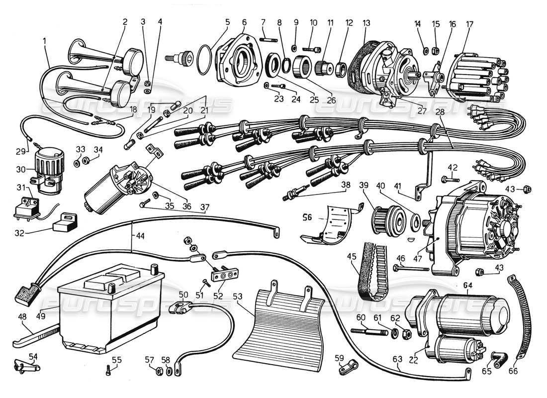 lamborghini countach 5000 qvi (1989) schema delle parti dell'impianto elettrico