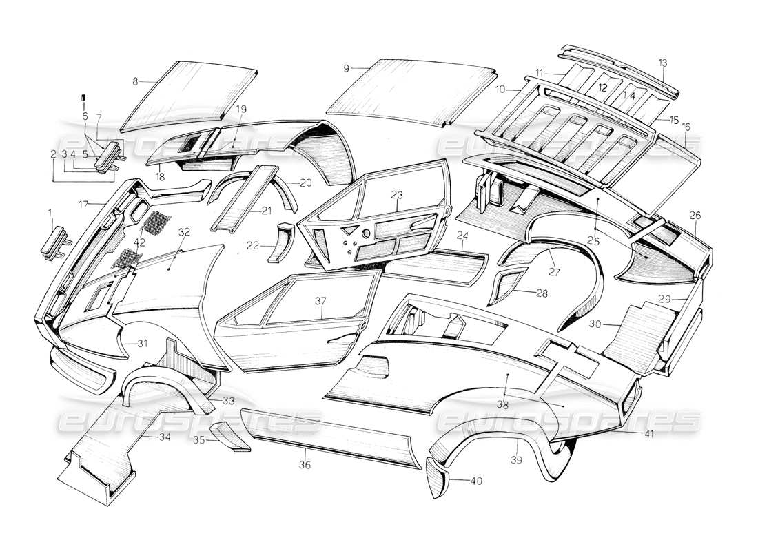 lamborghini countach 5000 qv (1985) rivestimenti esterni diagramma delle parti