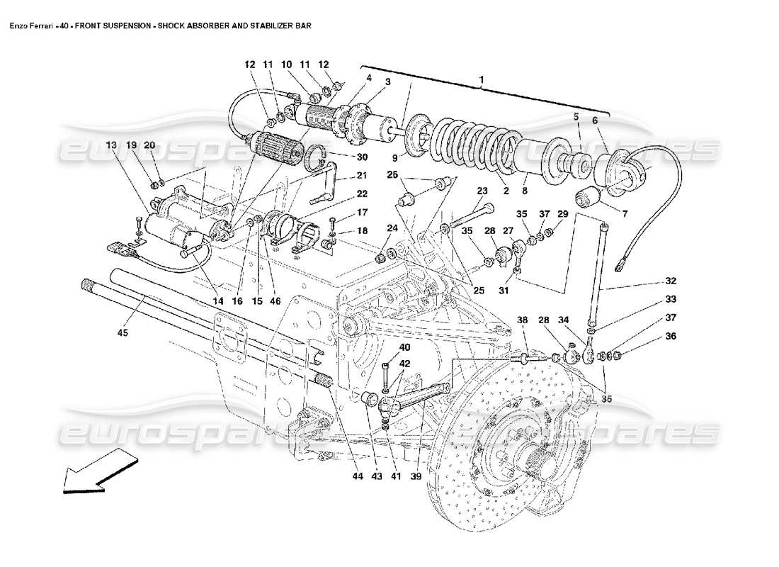 ferrari enzo schema delle parti dell'ammortizzatore della sospensione anteriore e della barra stabilizzatrice