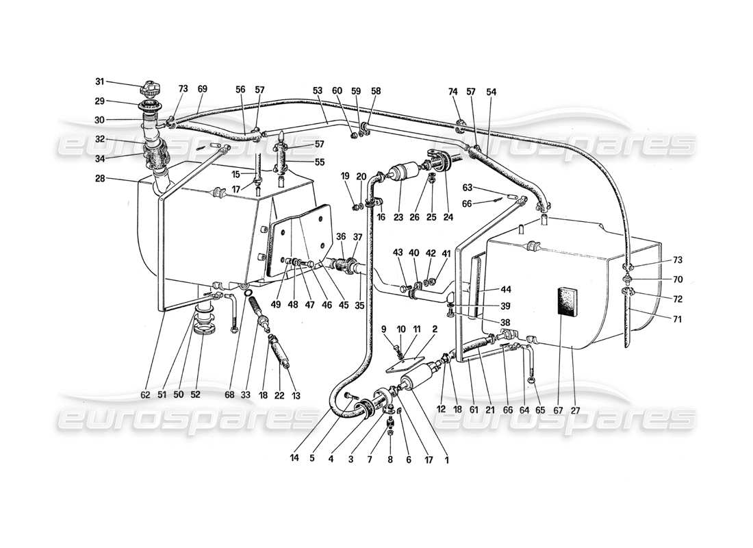 ferrari 288 gto diagramma delle parti della pompa del carburante e dei tubi