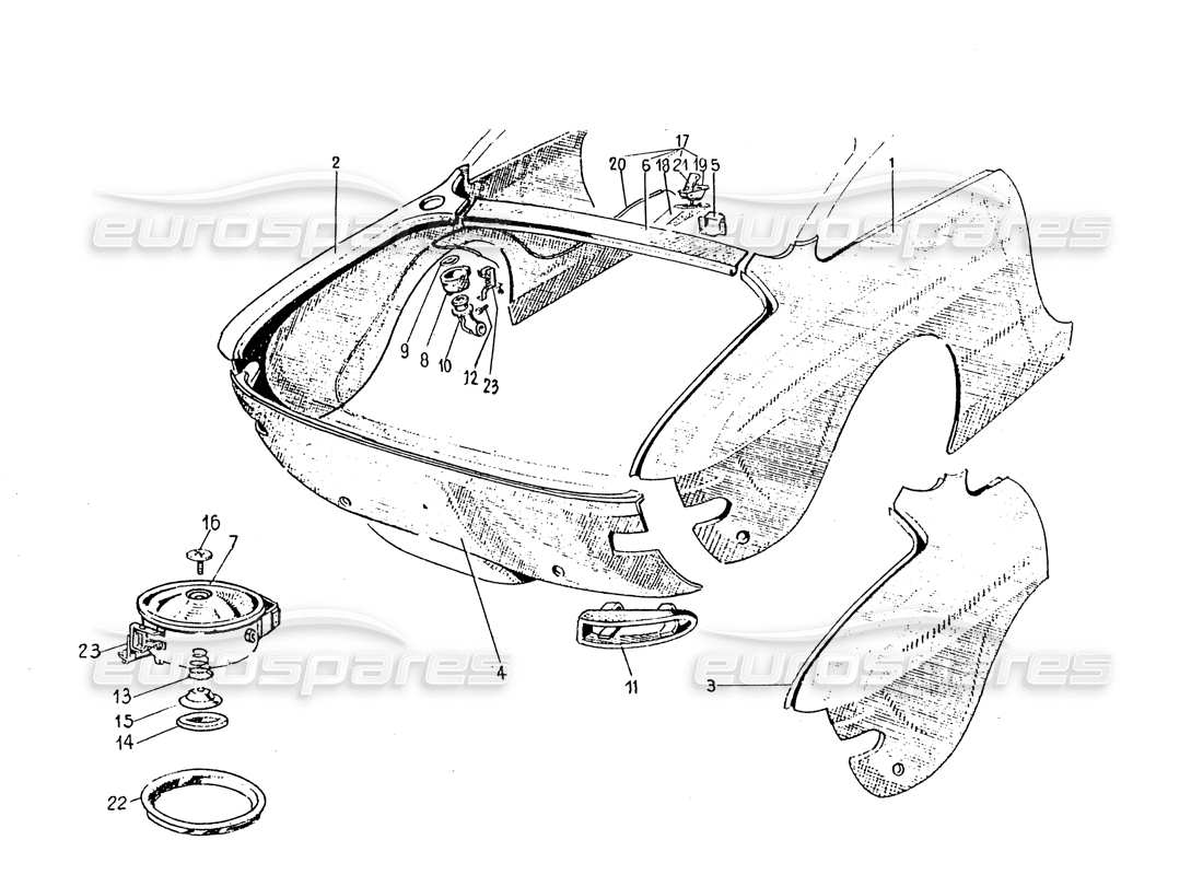 ferrari 330 gt 2+2 (coachwork) diagramma delle parti dei pannelli posteriori (per gsdvn - per gddvn 60).