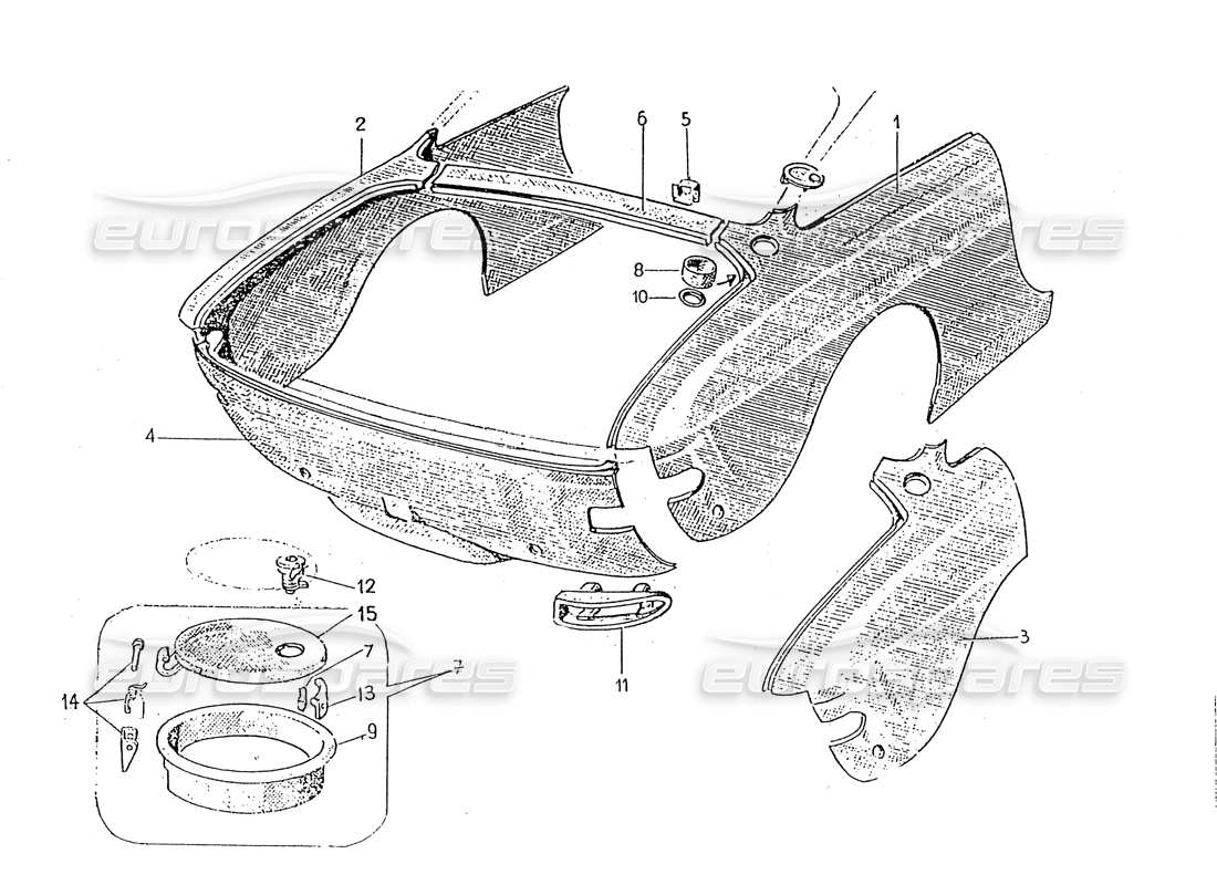 ferrari 330 gt 2+2 (coachwork) diagramma delle parti dei pannelli terminali posteriori