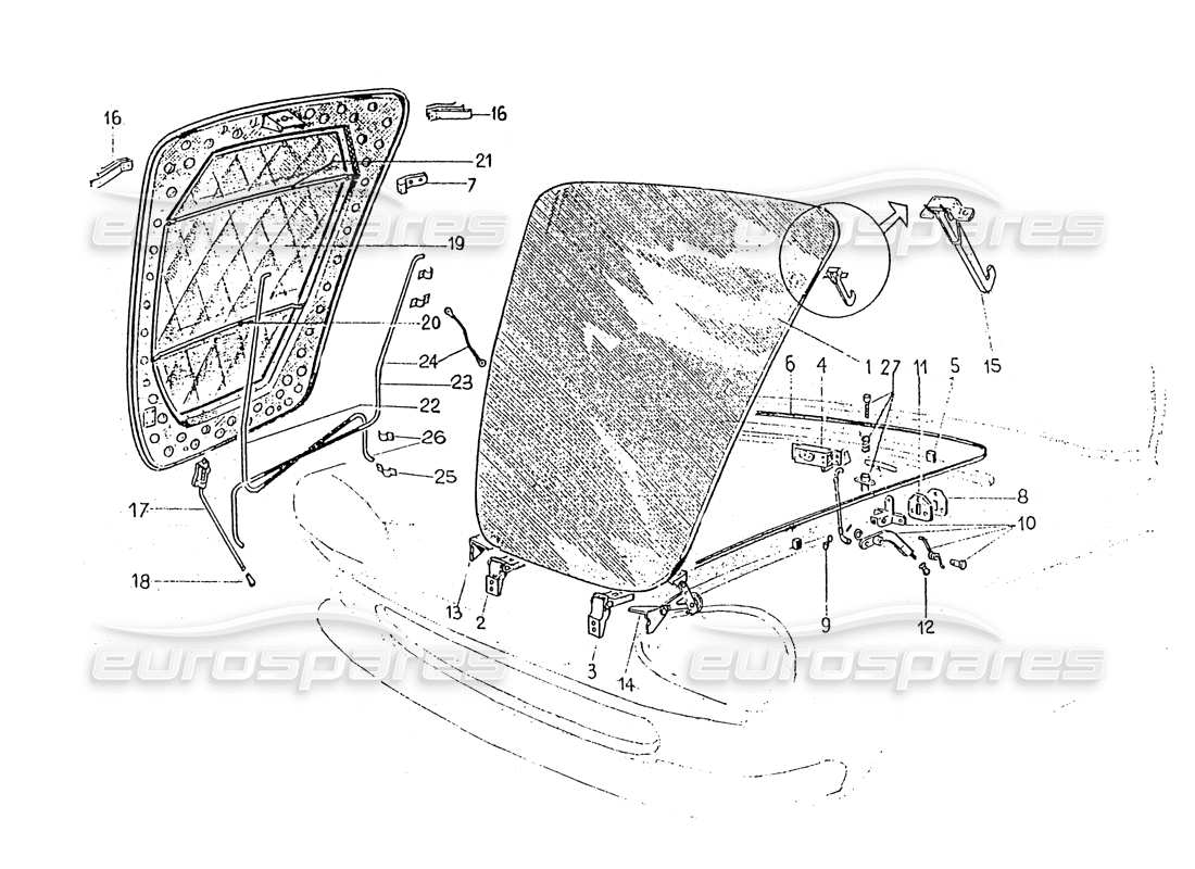 ferrari 330 gt 2+2 (coachwork) diagramma delle parti del cofano anteriore e delle finiture