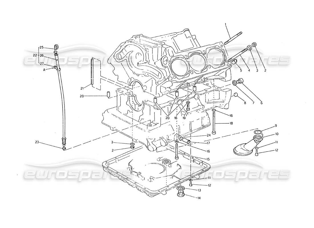 maserati biturbo 2.5 (1984) diagramma delle parti di elementi di fissaggio e accessori del blocco