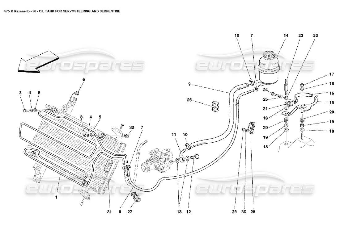 ferrari 575m maranello diagramma delle parti del serbatoio dell'olio per servosterzo e serpentina