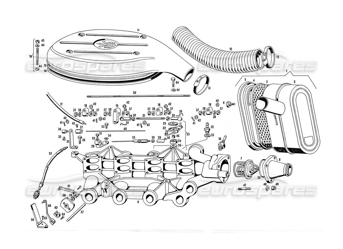 maserati indy 4.2 diagramma delle parti del collettore di aspirazione dell'aria e del filtro