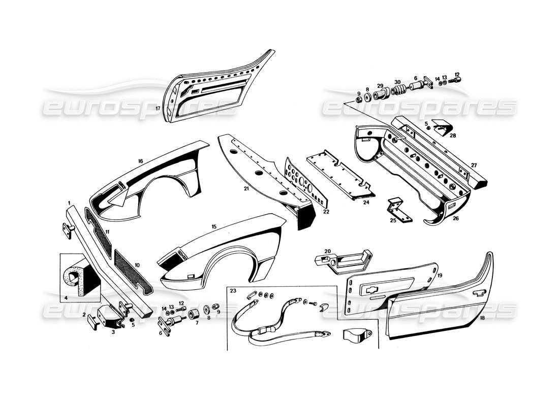 maserati bora (usa variants) schema delle parti della carrozzeria e della tappezzeria