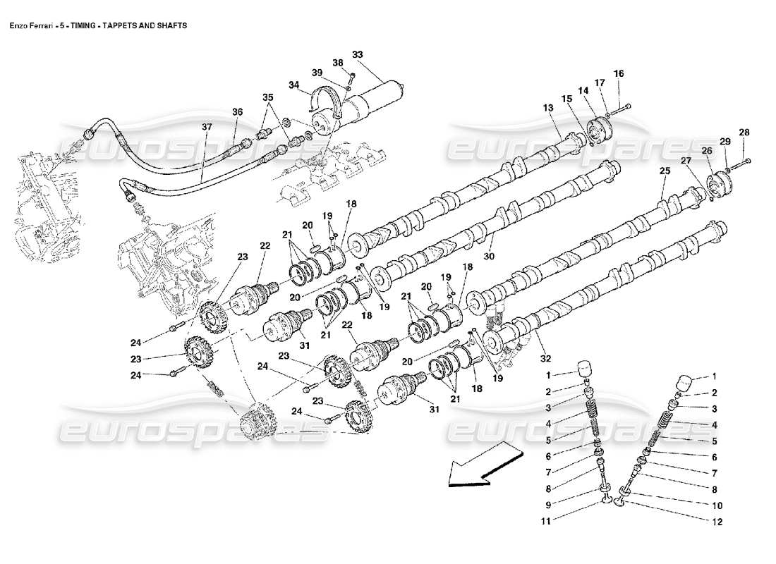 ferrari enzo diagramma delle parti delle punterie e degli alberi di distribuzione