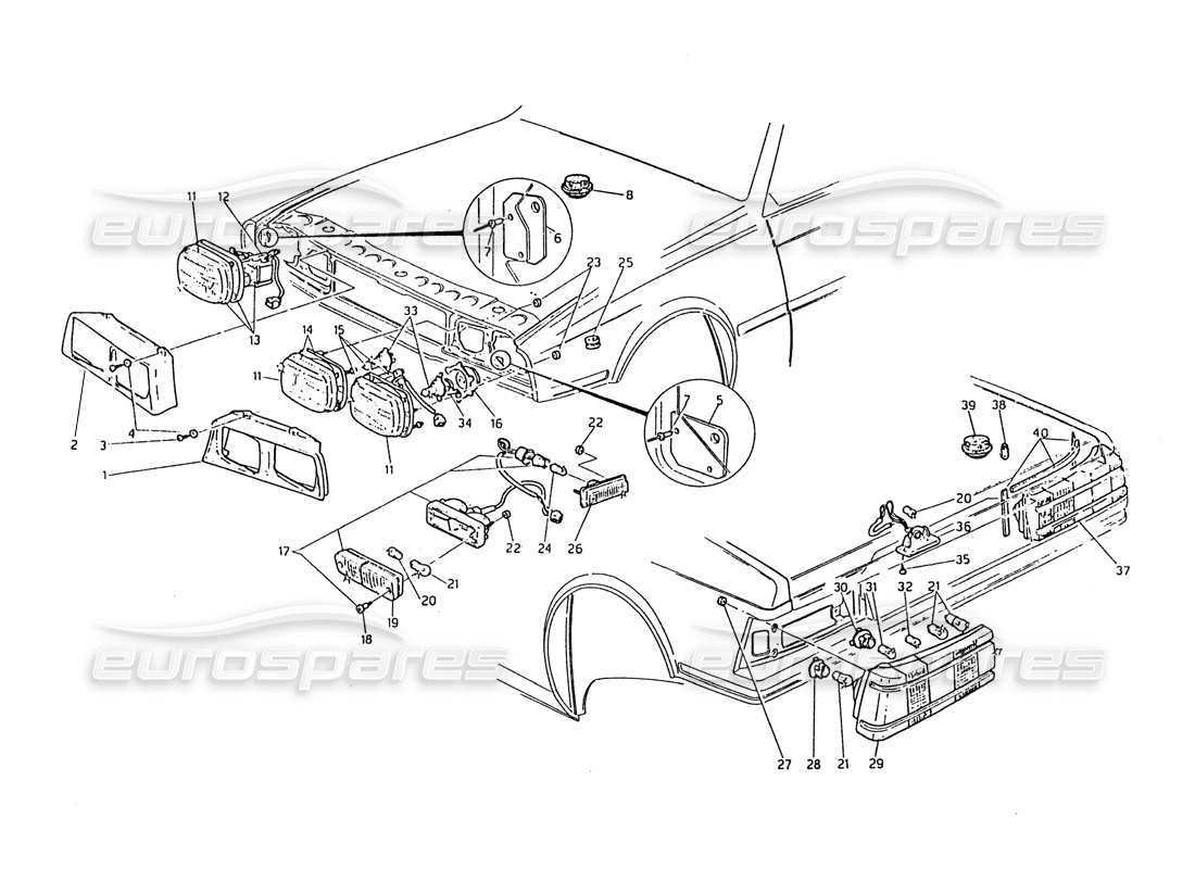 maserati biturbo 2.5 (1984) diagramma delle parti delle luci di testa e di coda