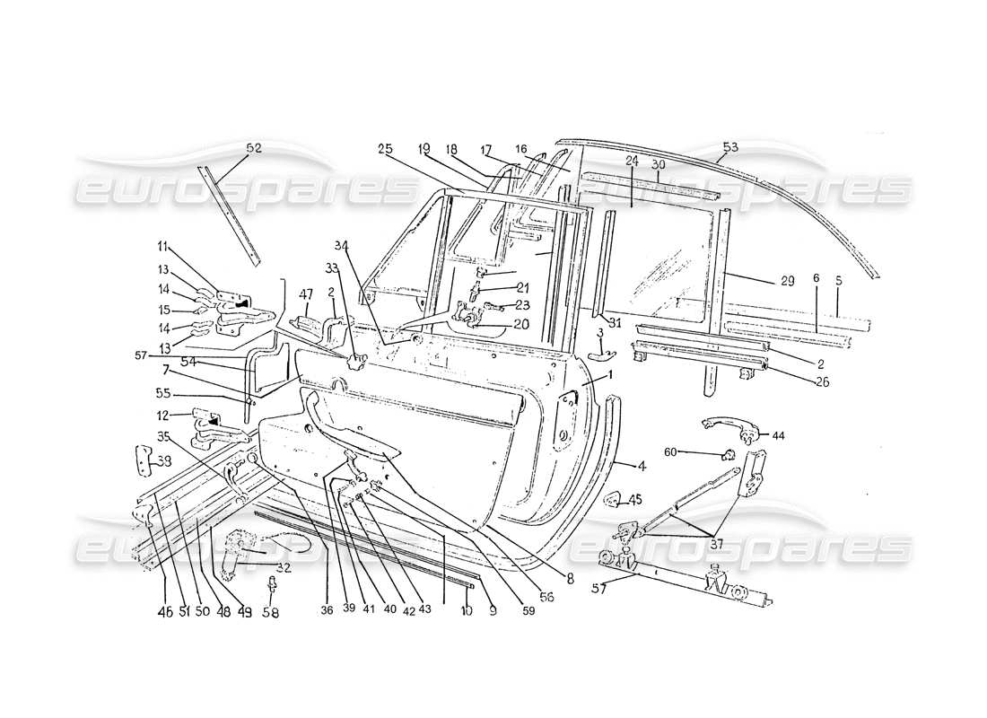 ferrari 330 gtc / 365 gtc (coachwork) schema delle parti di porte e rivestimenti (edizione 1, 2 e 3).