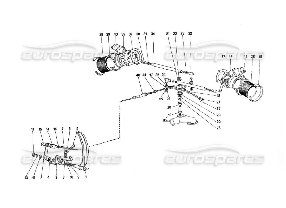 ferrari 288 gto corpi farfallati e controllo dell'acceleratore diagramma delle parti