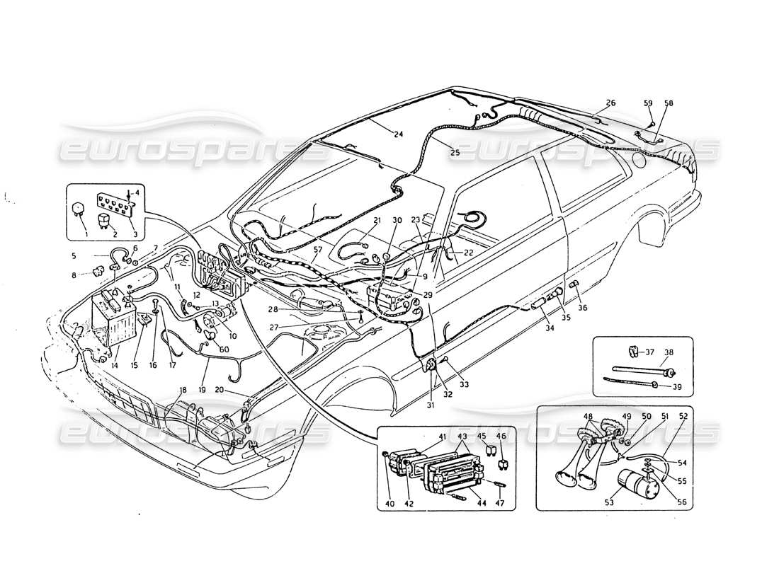 maserati biturbo 2.5 (1984) wiring harnes and electrical components part diagram