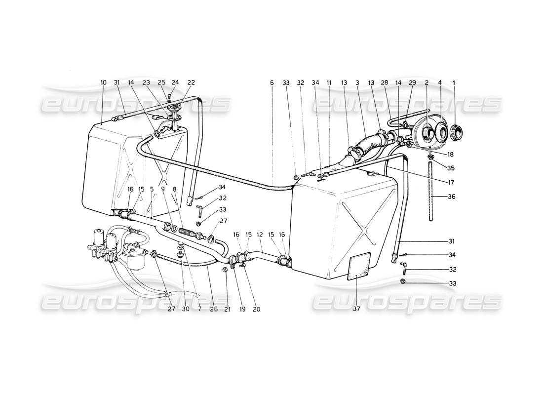 ferrari 512 bb serbatoi e tubi del carburante diagramma delle parti