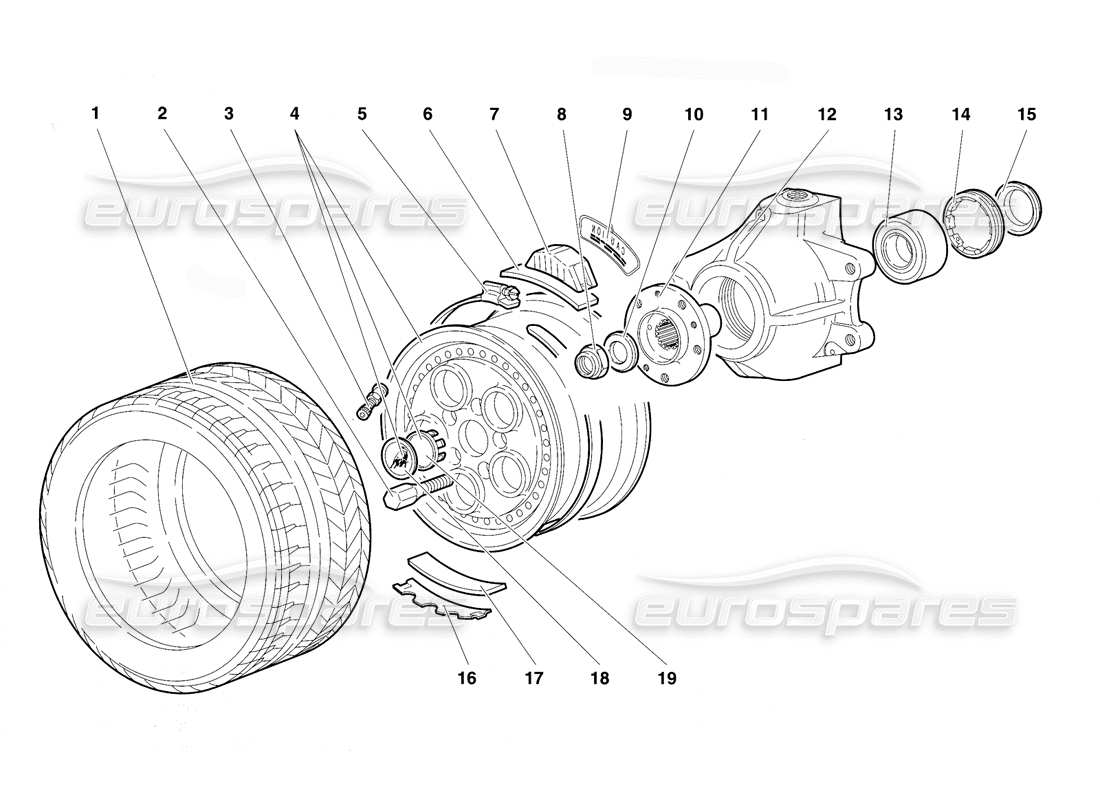 lamborghini diablo vt (1994) schema delle parti della ruota anteriore e del supporto del mozzo