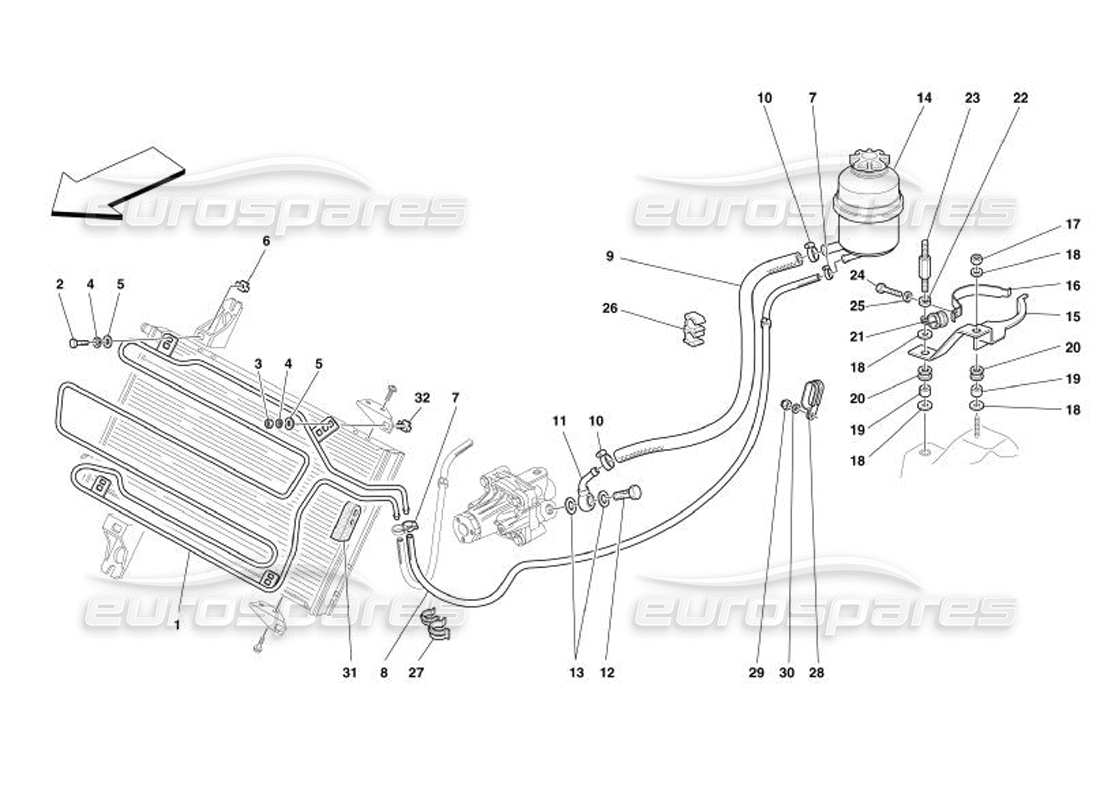 ferrari 575 superamerica serbatoio olio per servosterzo e serpentina diagramma delle parti