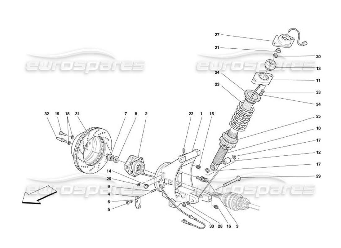 ferrari 575 superamerica sospensione posteriore - ammortizzatore e disco freno schema parte