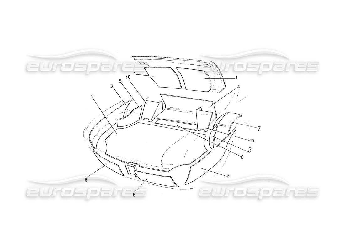 ferrari 365 gtc (coachwork) schema delle parti della moquette interna del bagagliaio