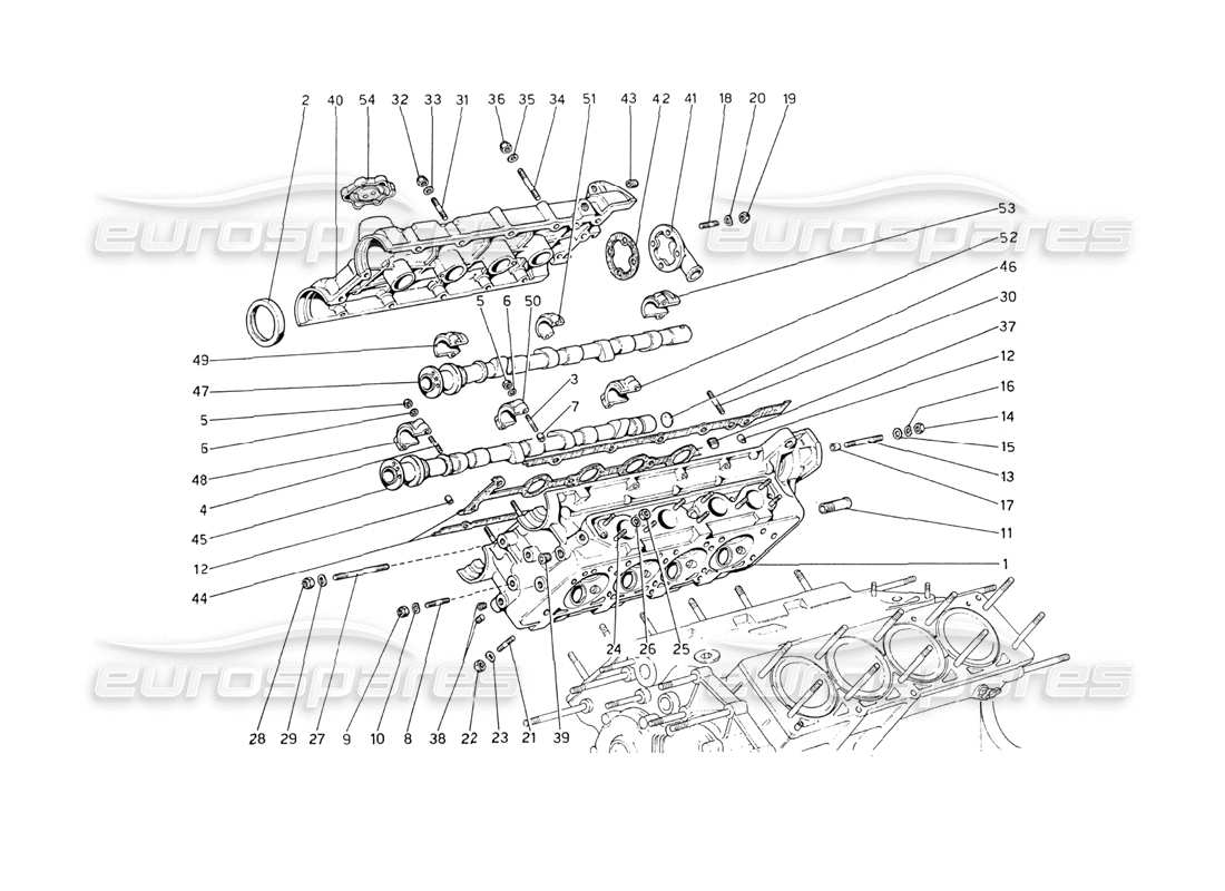 ferrari 208 gt4 dino (1975) testata (destra) diagramma delle parti