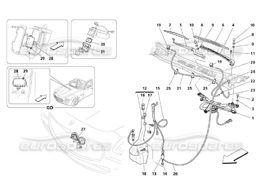 maserati qtp. (2006) 4.2 diagramma delle parti dei servizi esterni dell'auto
