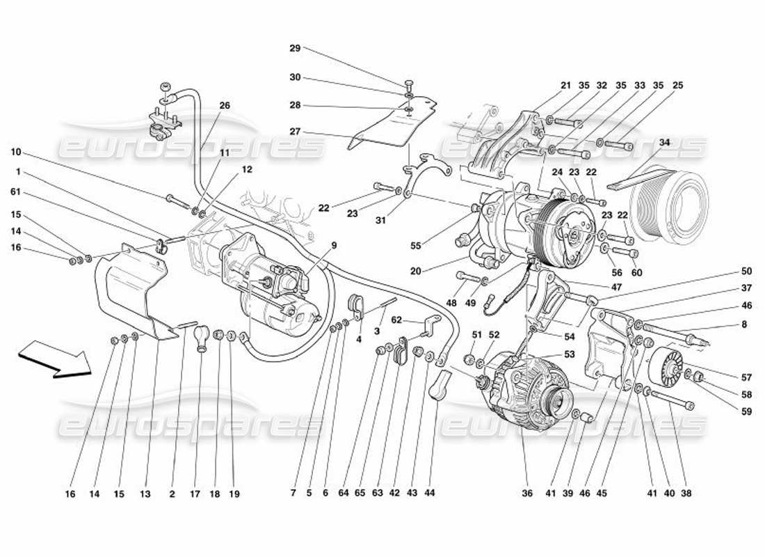 ferrari 575 superamerica diagramma delle parti del motorino di avviamento dell'alternatore e del compressore ca