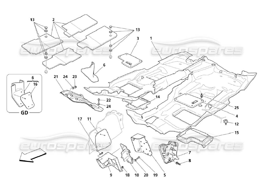 maserati qtp. (2006) 4.2 moquette abitacolo passeggeri diagramma delle parti