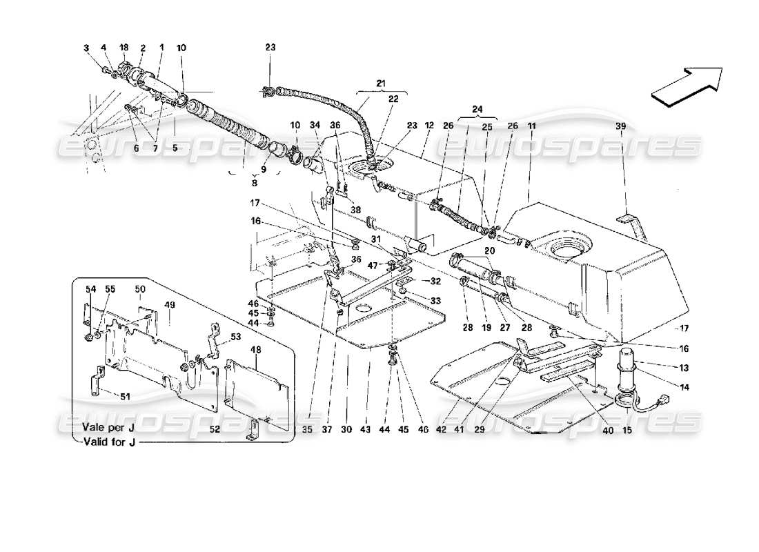 ferrari 512 tr diagramma delle parti dei serbatoi di carburante