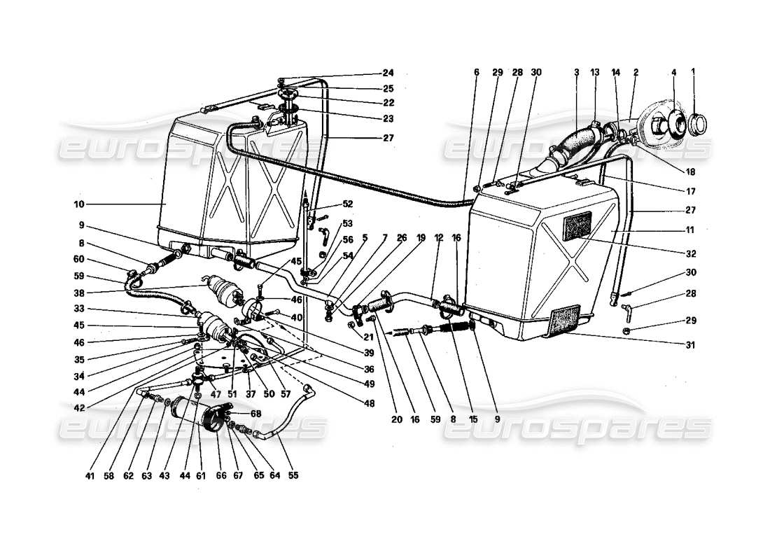 ferrari 512 bbi serbatoi di carburante, pompe e tubi diagramma delle parti