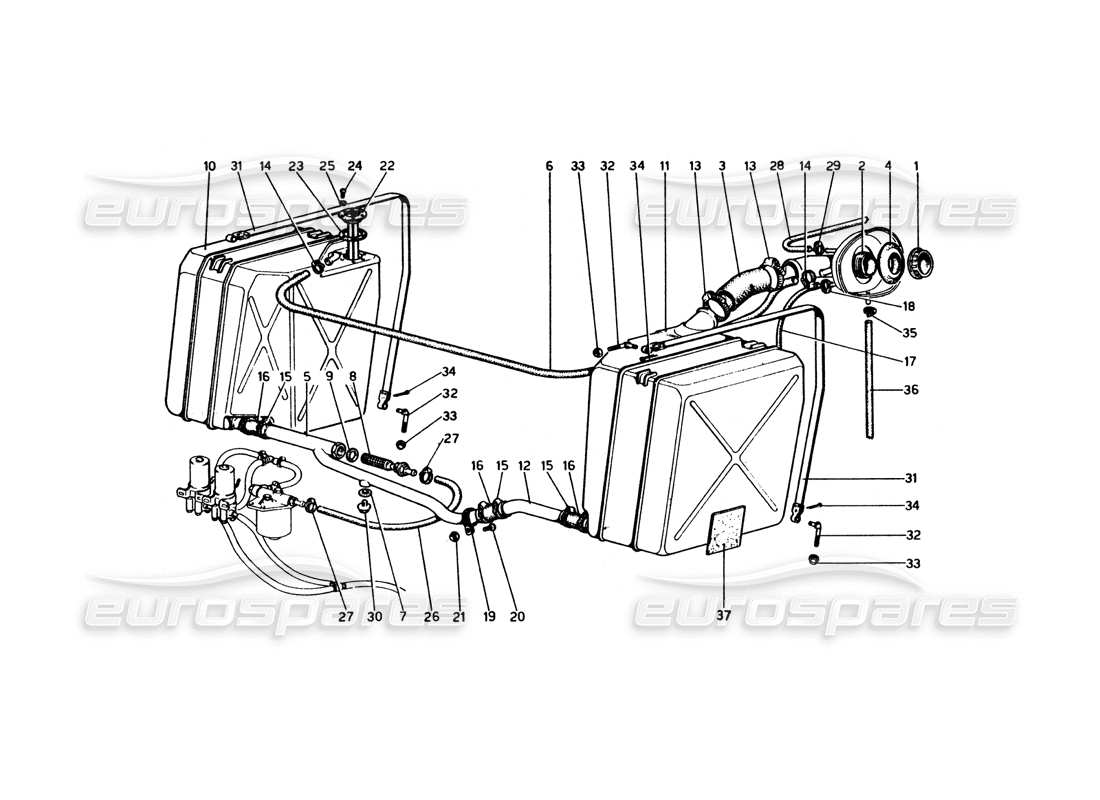 ferrari 365 gt4 berlinetta boxer serbatoi e tubi del carburante diagramma delle parti