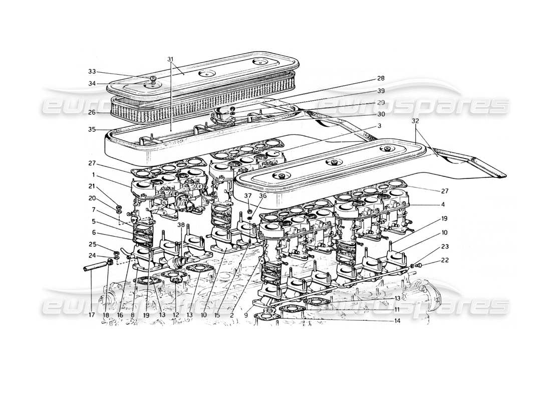 ferrari 365 gt4 berlinetta boxer prese d'aria e collettori diagramma delle parti