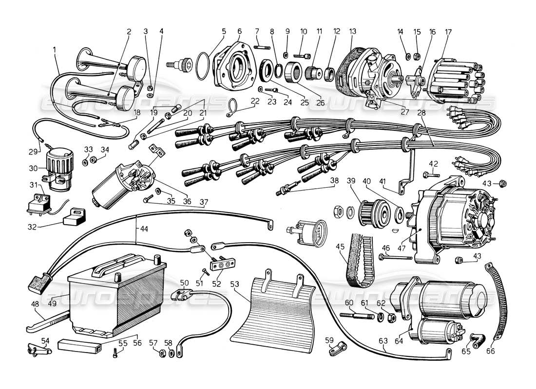 lamborghini countach 5000 qv (1985) schema delle parti dell'impianto elettrico