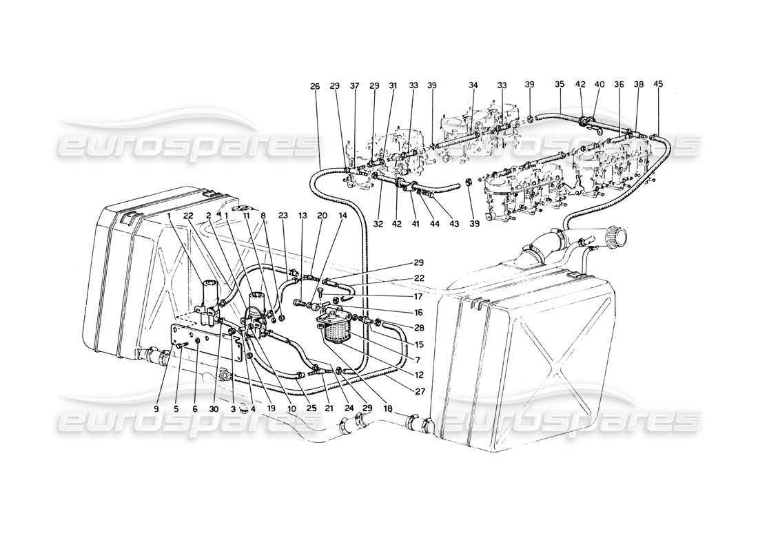ferrari 365 gt4 berlinetta boxer diagramma delle parti delle pompe e dei tubi del carburante