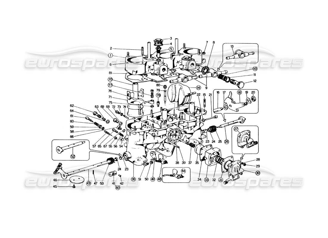 ferrari 365 gt4 berlinetta boxer diagramma delle parti dei carburatori weber (40 if 3c 1-2-3-4).