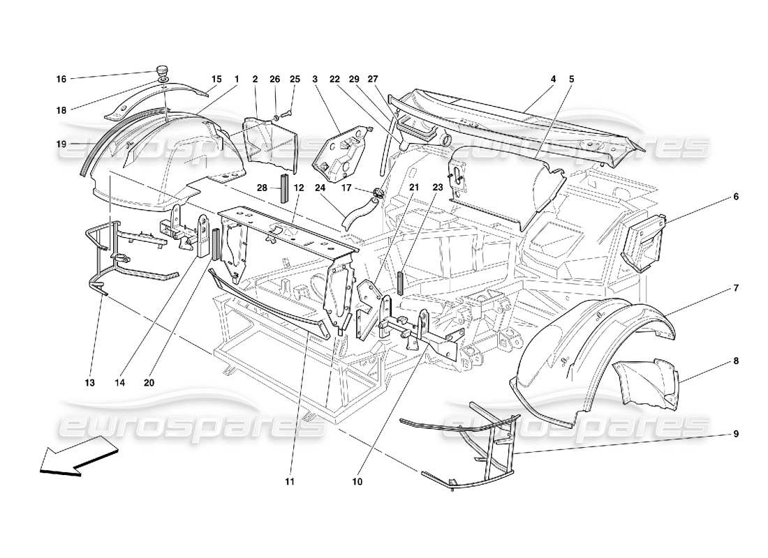 ferrari 456 gt/gta diagramma delle parti delle strutture e dei componenti anteriori