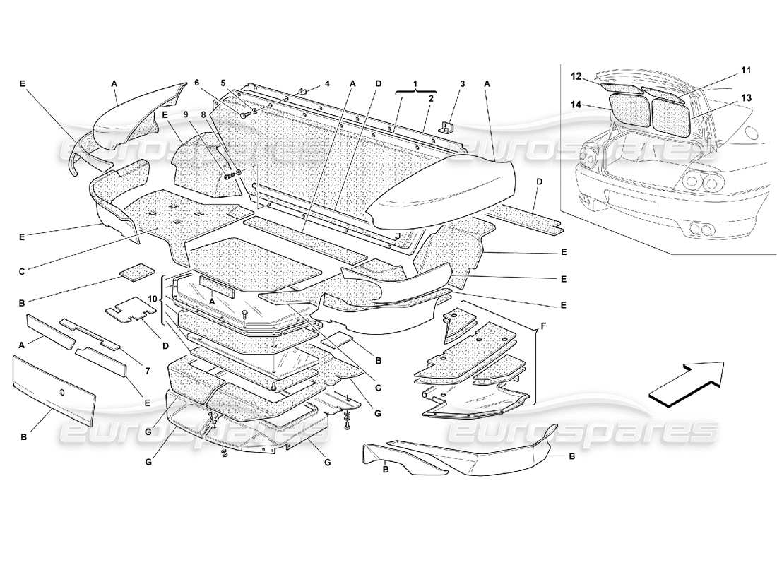 ferrari 456 gt/gta isolamenti del cofano del bagagliaio - valido per 456 diagramma delle parti gta