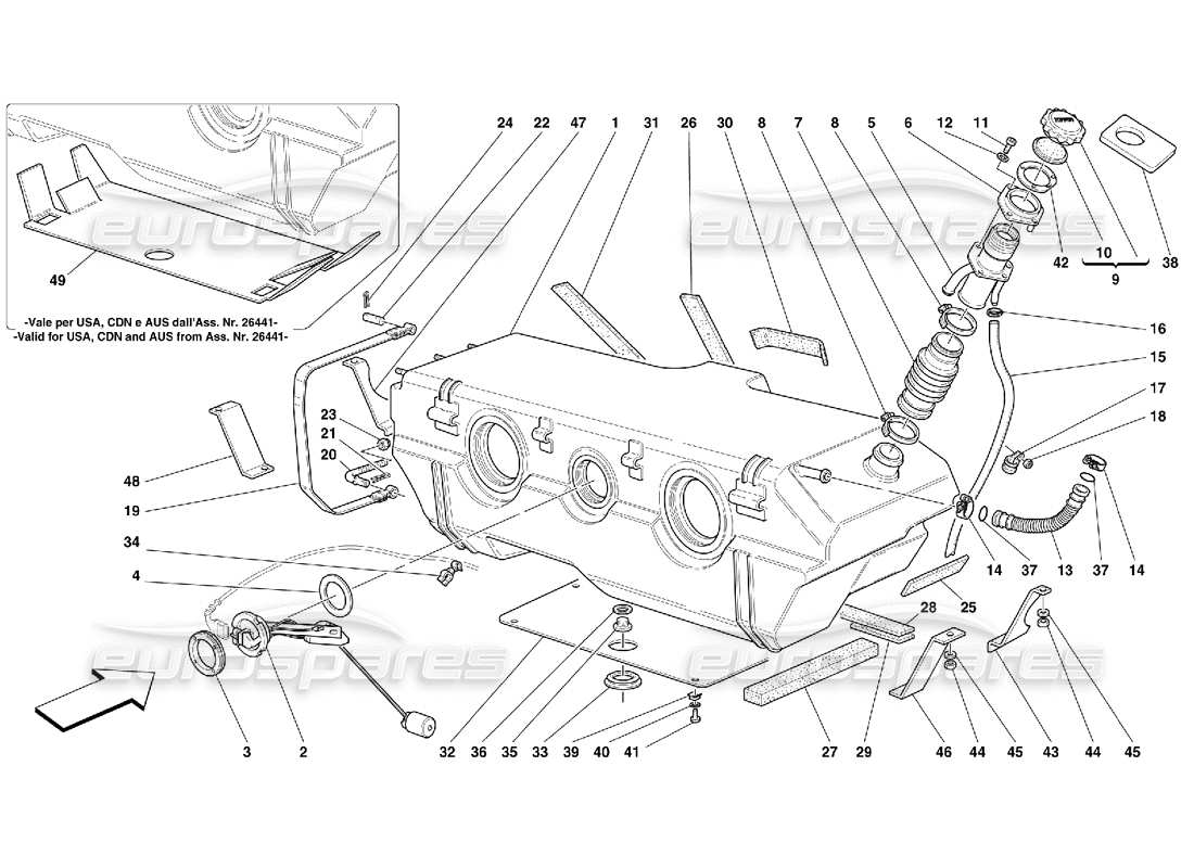 ferrari 456 gt/gta diagramma delle parti del serbatoio del carburante