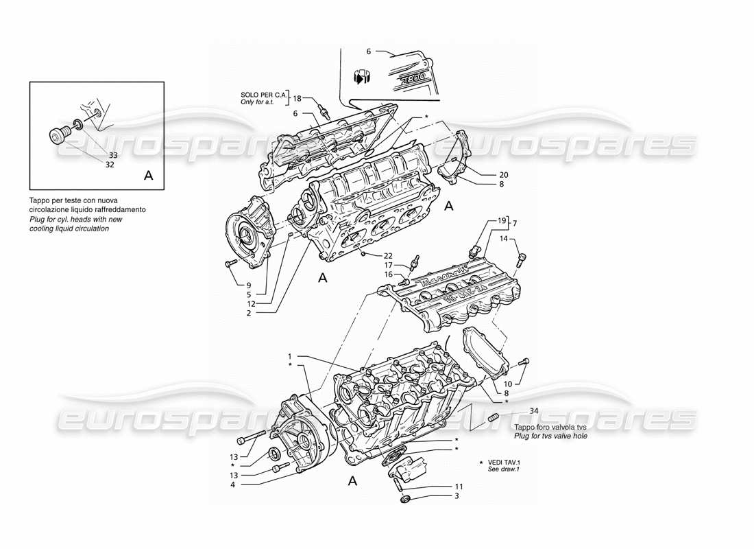 maserati ghibli 2.8 gt (variante) teste dei cilindri diagramma delle parti