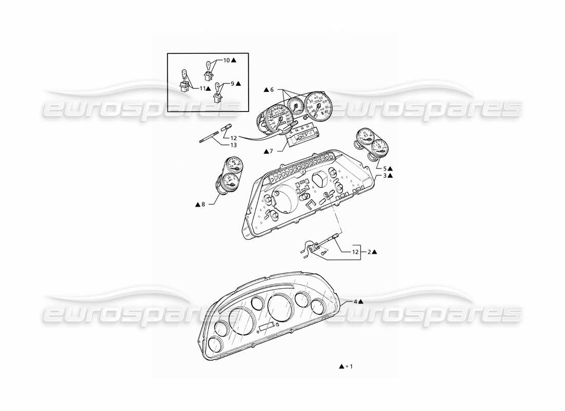 maserati ghibli 2.8 gt (variante) strumentazione borletti diagramma delle parti