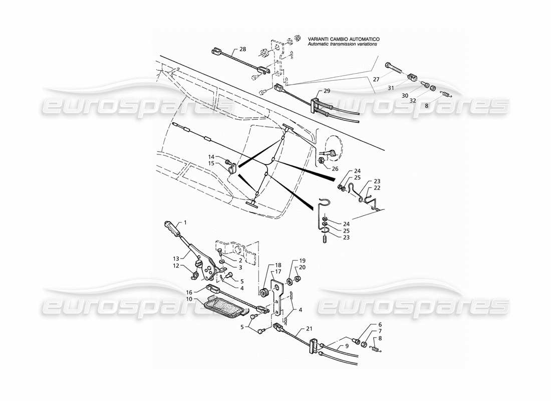 maserati qtp v6 (1996) diagramma delle parti del controllo del freno a mano