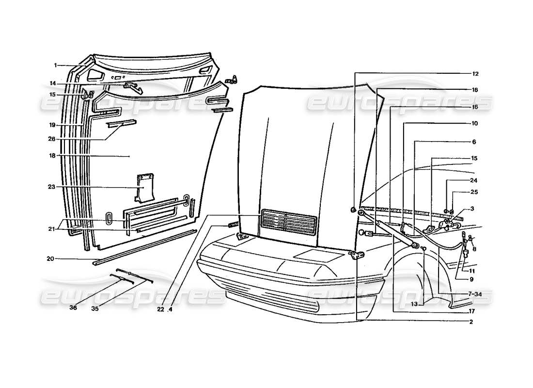 ferrari 400 gt / 400i (coachwork) cofano anteriore diagramma delle parti