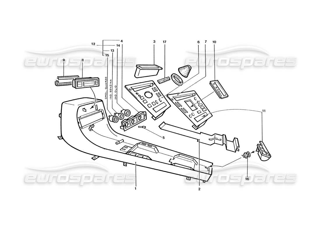 ferrari 400 gt / 400i (coachwork) schema delle parti dei pannelli interni della console centrale