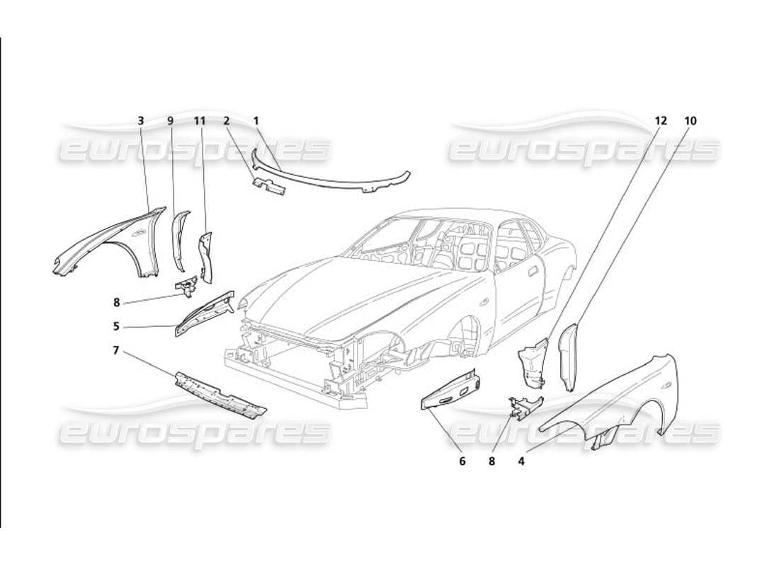 maserati 4200 gransport (2005) carrozzeria: finiture esterne anteriori diagramma delle parti