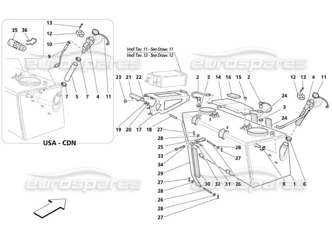 maserati 4200 gransport (2005) serbatoi di carburante e diagramma delle parti dell'unione