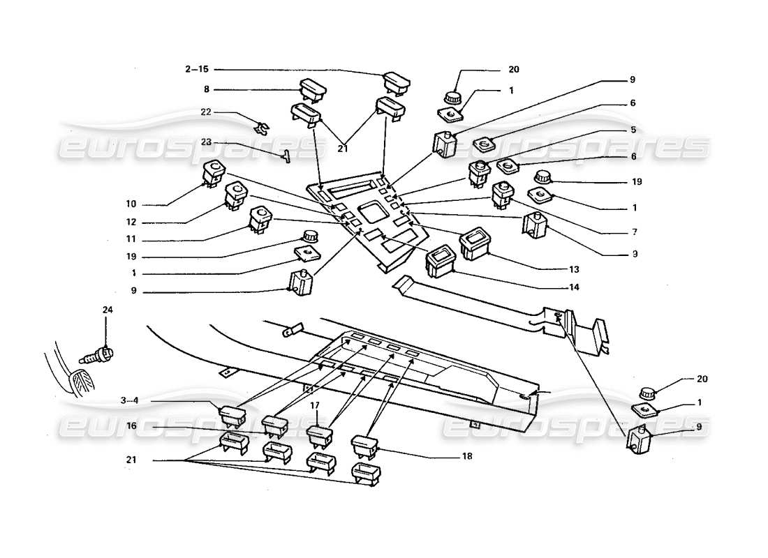 ferrari 412 (coachwork) diagramma delle parti degli interruttori della console centrale