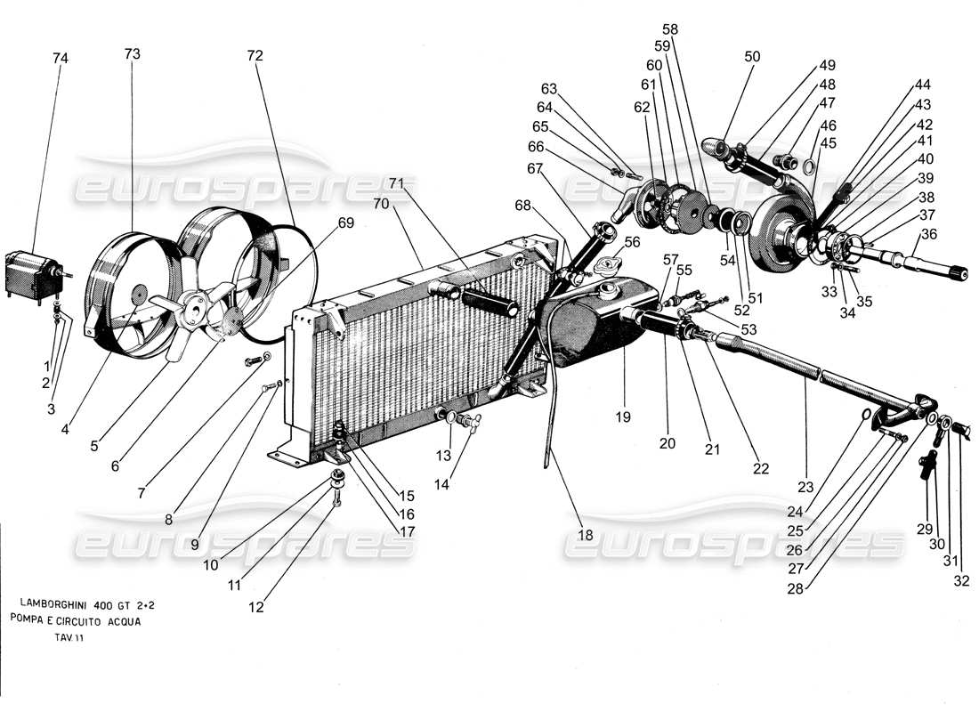lamborghini 400 gt schema delle parti della pompa dell'acqua