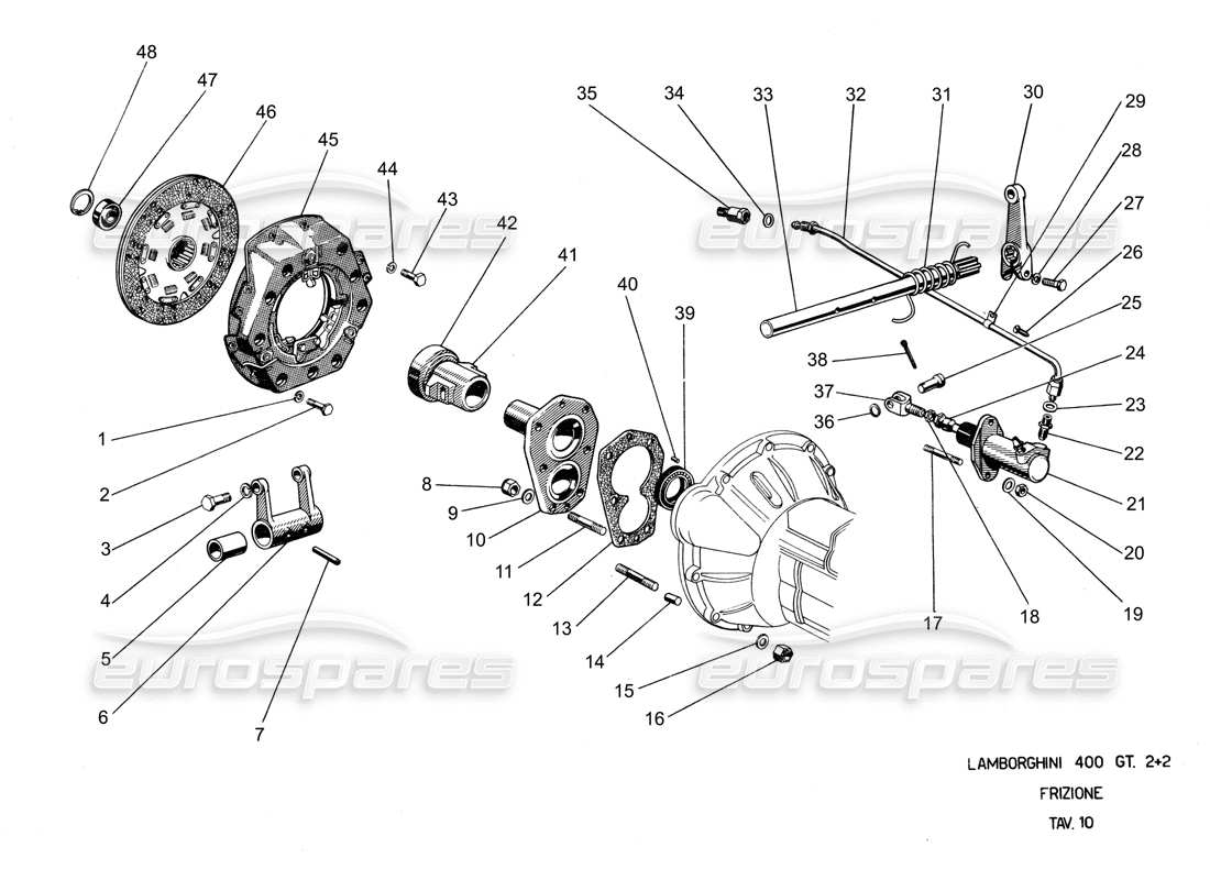 lamborghini 400 gt diagramma della parte della frizione