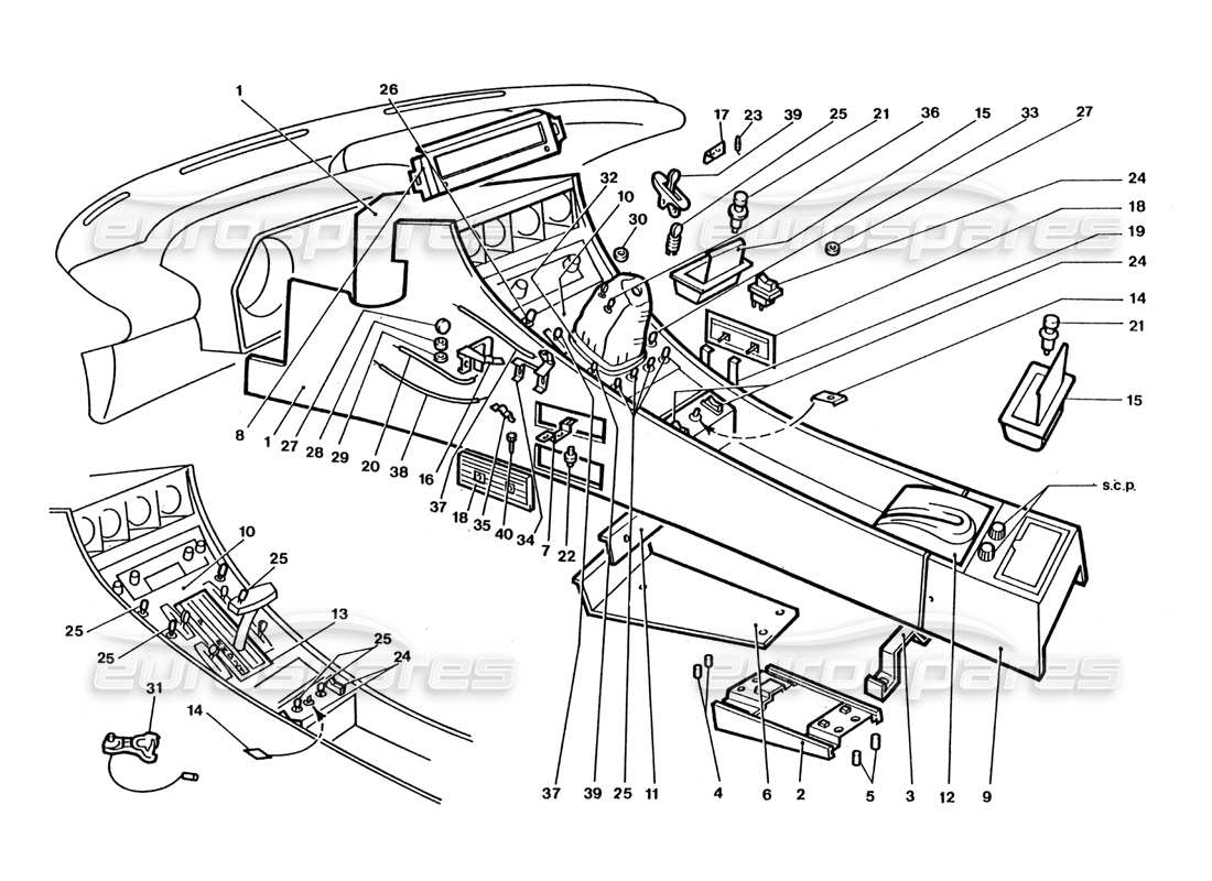 ferrari 400 gt / 400i (coachwork) diagramma delle parti degli interruttori interni e delle finiture