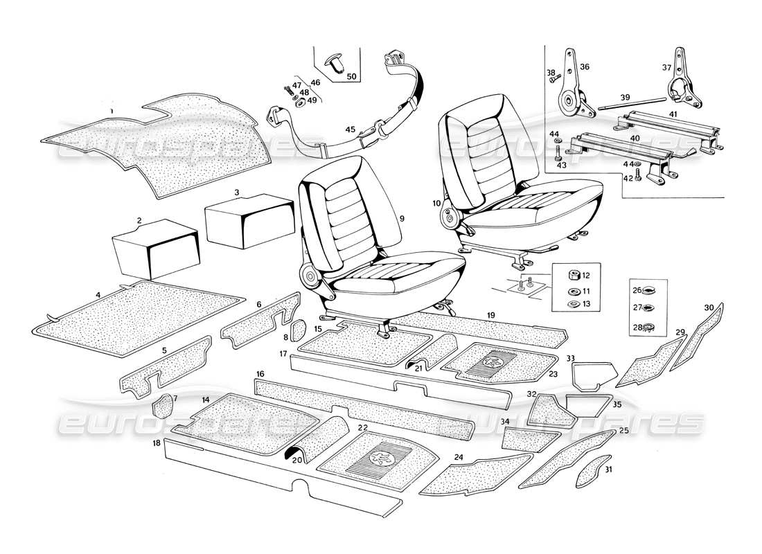 maserati ghibli 4.7 / 4.9 sedili e tappezzeria diagramma delle parti