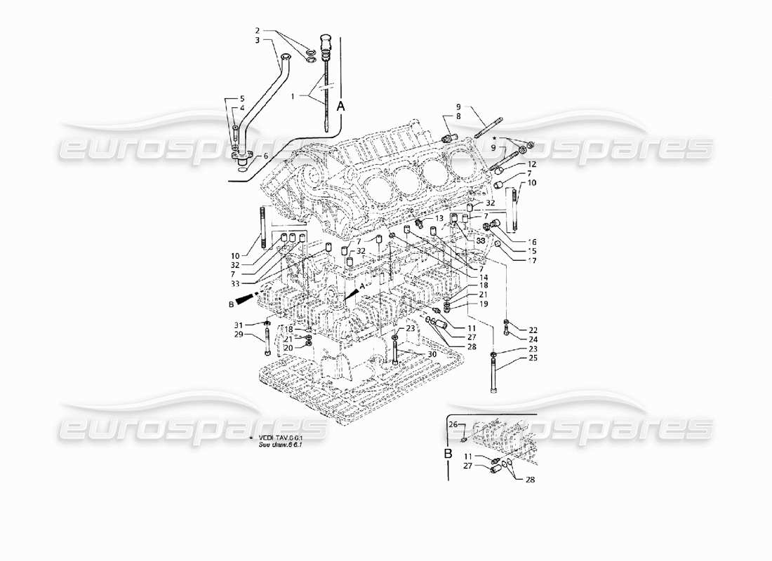 maserati qtp v8 (1998) diagramma delle parti di elementi di fissaggio e accessori del blocco